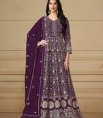 Purple colour heavy zari embroidery work anarkali suit for wedding season