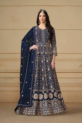 Blue colour heavy zari embroidery work anarkali suit for wedding season 1