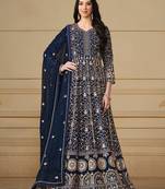 Blue colour heavy zari embroidery work anarkali suit 