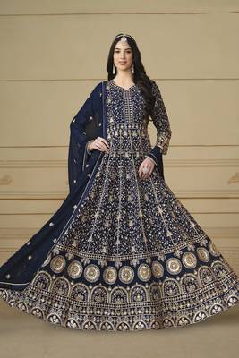 Blue colour heavy zari embroidery work anarkali suit for wedding season 2