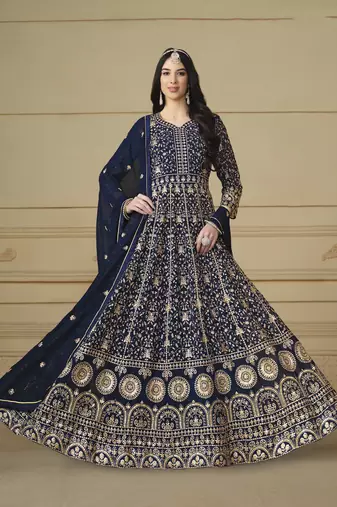 Blue colour heavy zari embroidery work anarkali suit for wedding season
