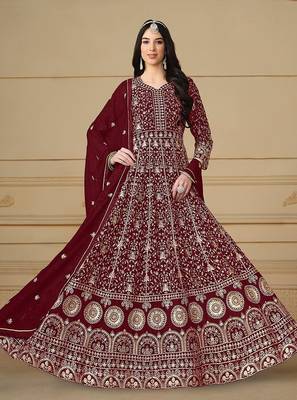 Maroon colour heavy zari embroidery work anarkali suit for wedding season 1