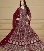 Maroon colour heavy zari embroidery work anarkali suit for wedding season