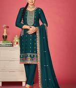 Rama colour beautiful zari work salwar suit with swarovski work