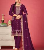 Purple colour beautiful zari work salwar suit with swarovski work