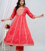 Red ethnic partywear smart embroidered girlish partywear suit