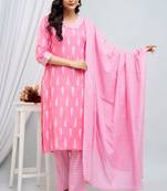 Beautiful pink colour traditional printed and embroidered ethnic suit