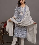 Beautiful blue colour traditional printed and embroidered ethnic suit