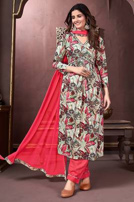 Green colour trendy partywear rayon fabric ethnic girlish dress 1
