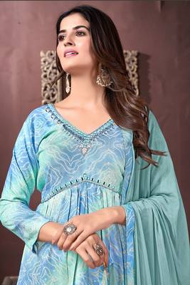 Sky blue colour trendy partywear rayon fabric ethnic girlish dress 2