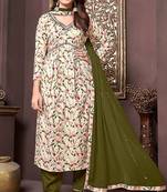 Girlish off white with mahendi colour trendy partywear dress for festive looks