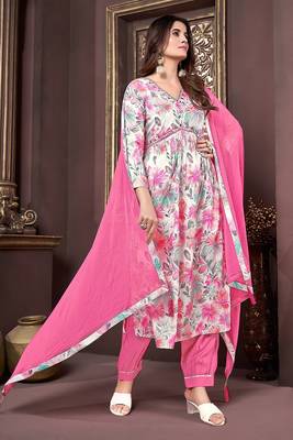 Girlish off white with pink colour trendy partywear dress for festive looks 1