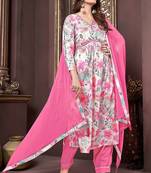 Girlish off white with pink colour trendy partywear dress for festive looks