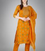 Festive wear yellow colour readymade girlish cotton slub salwar kameez