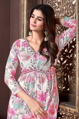 Girlish off white with pink colour trendy partywear dress for festive looks 2