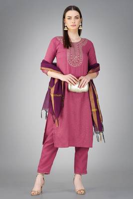 Festive wear wine colour readymade girlish cotton slub salwar kameez 1