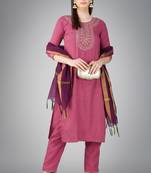 Festive wear wine colour readymade girlish cotton slub salwar kameez