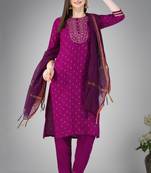 Festive wear purple colour readymade girlish cotton slub salwar kameez