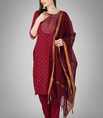 Festive wear maroon colour readymade girlish cotton slub salwar kameez