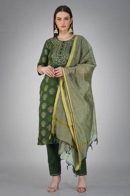 Festive wear dark green colour readymade girlish cotton slub salwar kameez 1