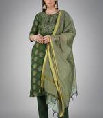 Festive wear dark green colour readymade girlish cotton slub salwar kameez