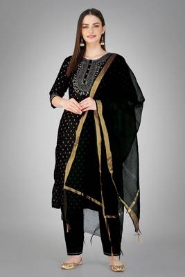 Festive wear black colour readymade girlish cotton slub salwar kameez 1