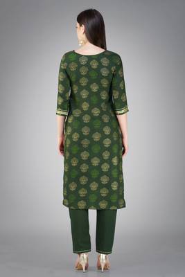 Festive wear dark green colour readymade girlish cotton slub salwar kameez 2