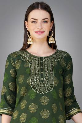Festive wear dark green colour readymade girlish cotton slub salwar kameez 3