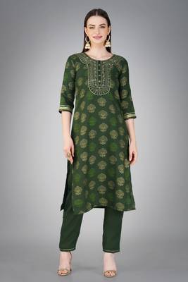 Festive wear dark green colour readymade girlish cotton slub salwar kameez 4