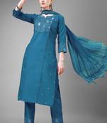 Morpich colour ethnic embroidered cotton blend suit for festive wear