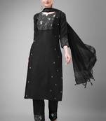 Black colour ethnic embroidered cotton blend suit for festive wear
