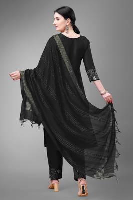 Black colour ethnic embroidered cotton blend suit for festive wear 2