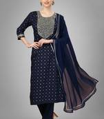 Navy blue colour ethnic partywear readymade suit for festive season