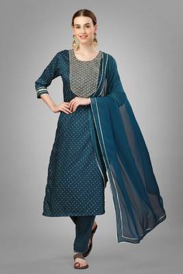 Teal blue colour ethnic partywear readymade suit for festive season 1