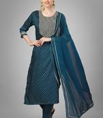Teal blue colour ethnic partywear readymade suit for festive season