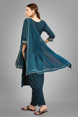 Teal blue colour ethnic partywear readymade suit for festive season 2