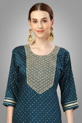 Teal blue colour ethnic partywear readymade suit for festive season 3