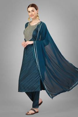 Teal blue colour ethnic partywear readymade suit for festive season 4