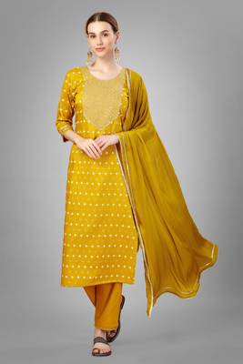 Mustard colour ethnic partywear readymade suit for festive season 1