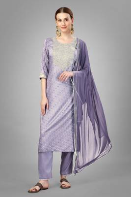 Lavender colour ethnic partywear readymade suit for festive season 1