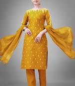 Smart and designer yellow colour etnic cotton blend salwar suit