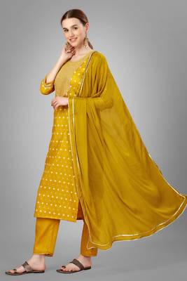 Mustard colour ethnic partywear readymade suit for festive season 4