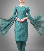 Smart and designer teal colour etnic cotton blend salwar suit