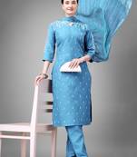 Smart and designer sky blue colour etnic cotton blend salwar suit