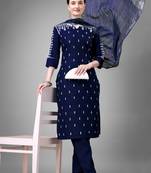 Smart and designer navy blue colour etnic cotton blend salwar suit