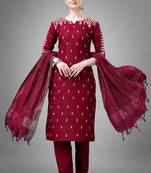 Smart and designer maroon colour etnic cotton blend salwar suit
