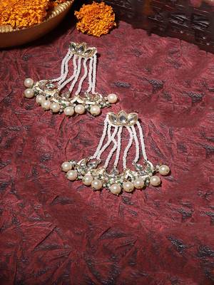 Cream & green drop earring with kundan &  pearls 2