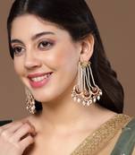 Red & white drop earring with kundan &  pearls