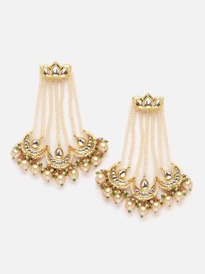 Cream & green drop earring with kundan &  pearls 3