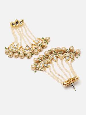 Cream & green drop earring with kundan &  pearls 4